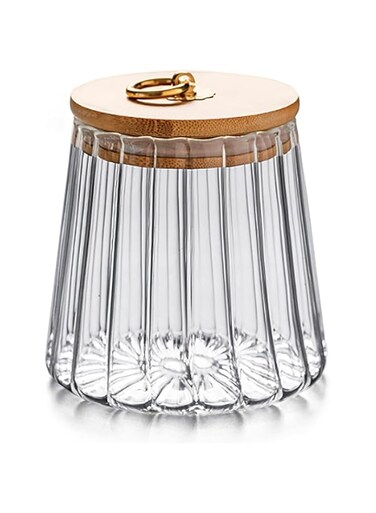 KASTWAVE Airtight Glass Coffee and Nut Canister with Bamboo Lid and Metal Handle - Decorative 650ml Storage Jar for Kitchen Organization