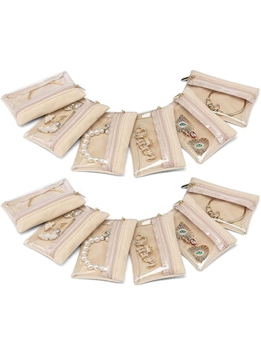 Vlando 12 Pcs Travel Jewelry Organizer Velvet Jewelry Pouch with Zipper Clear Travel Jewelry Bag for Travel Business Trip Mother&lsquo;s Day Gift for Mom Wife Women
