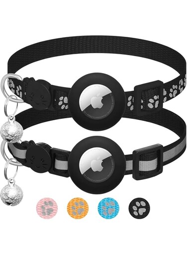 2 Pack Airtag Cat Collar Breakaway with Bell, Reflective Kitten Collar with Apple Airtag Cat Collar Holder, Adjustable 7-12In, Safety Buckle for Girl Boy Cats, Pet Supplies, Accessories,Gifts - Black