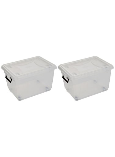 33L Clear Plastic Storage Set of 2 Box with Wheels &amp; Lockable Lid