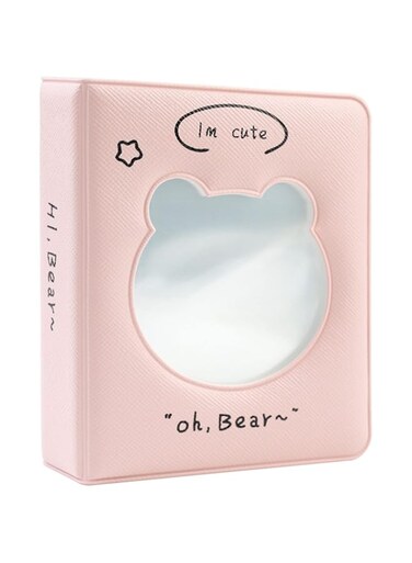 Excefore 3 inch Mini Photo Album Kpop Photocard Binder, Kpop Photo Card Id Holder Book with 36 Pockets(Hollow Pink Bear)
