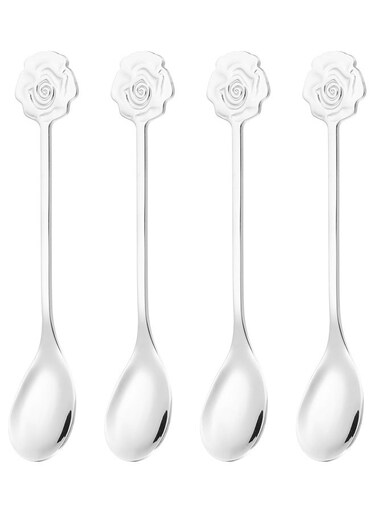 pcs Coffee Spoons, Rose Tea Spoons Stainless Steel Teaspoons Small Cute for Stirring Espresso Coffee Dessert Flatware Tea Party, Silver