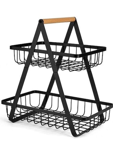 Lady 2-Tier Fruit Basket Storage Rack Black 10.6 x 6.7 x 11.4inch