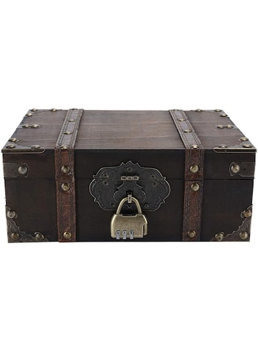Ccy Jewelry Box, Vintage Wooden Storage Box Decorative Treasure Jewelry Chest with Lock Home Decoration for Necklace Ring Earrings(1#)