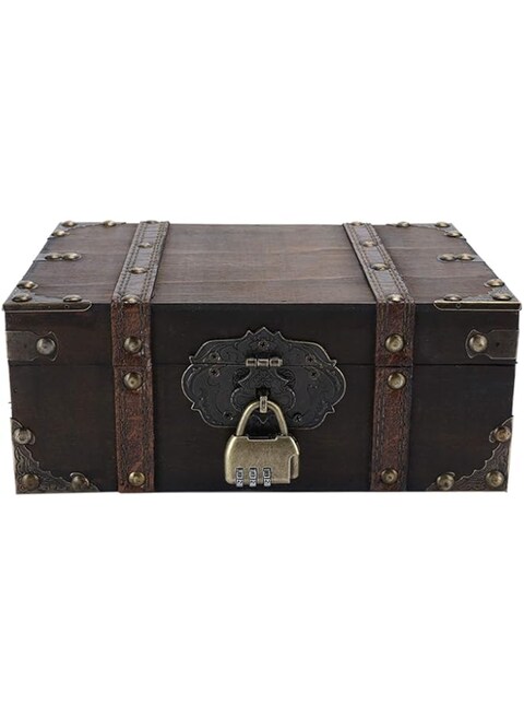 Ccy Jewelry Box, Vintage Wooden Storage Box Decorative Treasure Jewelry Chest with Lock Home Decoration for Necklace Ring Earrings(1#)