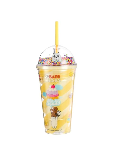MINISO We Bare Bears 16oz Tumbler with Lid and Straw Insulated Double Wall BPA Free Leakproof Drinking Water Bottle Travel Mug Cup, Panda