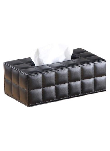 Tissue Holder PU Leather Tissue Box Rectangle Paper Towel Holder Desktop napkin Storage Container Kitchen Tissue Tray for Home Office decorations and Car Black
