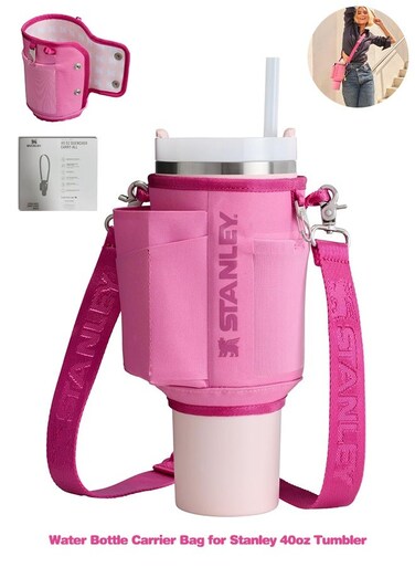 Water Bottle Carrier Bag with Phone Pocket for Stanley Cup 40 oz, Water Bottle Holder with Adjustable Strap&amp; Straw Cover, Stanley Cup Accessories