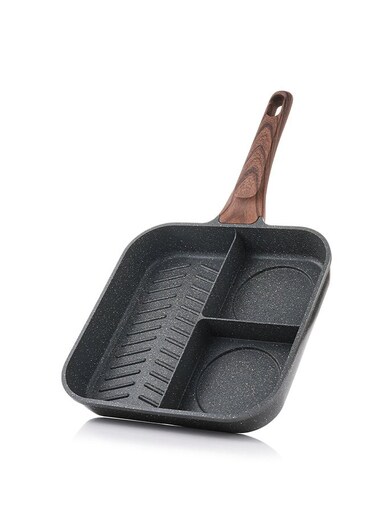 Non-Stick 24 CM Divided Grill Pan for Stove Tops, 3 Section Versatile Breakfast Grilling Pan, PFOA, PFOS Free, Induction Compatible - Dark Grey