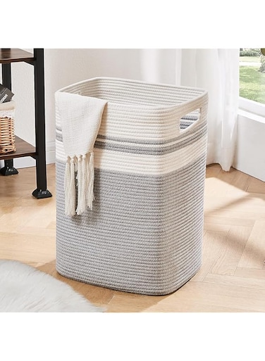 BOBBYQ Laundry Hamper-Laundry Baskets, Tall Cotton Decorative Blanket Storage Basket with Handles for Living room,Collapsible Large Basket for Toys,Pillows,Clothes Organizer-16x13x22in-Gray