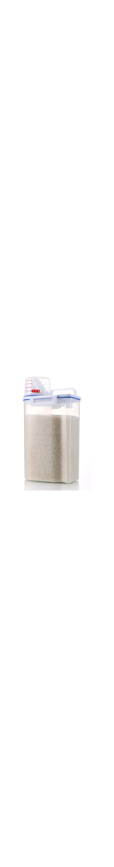 In-House Rice Storage Bin Cereal Containers Dispenser with BPA Free Plastic + Airtight Design + Measuring Cup + Pour Spout - 2KG Capacities of Rice Perfect for Rice Cooker