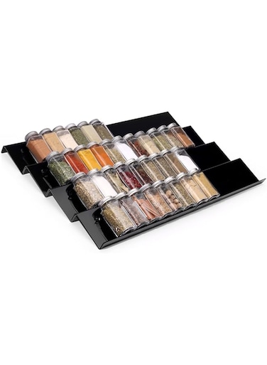 MIUKAA Spice Drawer Organizer, Black Acrylic 8 Pcs Seasoning Jars Drawers Insert, Kitchen Spice Rack Tray for Drawer/Countertop (Jars not included)