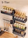 5-Tiers Kitchen Spice Rack Organizer Wall-mounted Storage Rack Carbon Steel Black 70x30x12cm