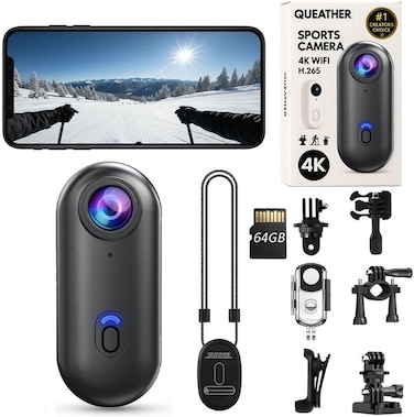 4K Wearable Mini Sports Cam-era with Magnetic Mount&ndash;Compact Action Cam-era-120-Minute Wi-Fi, IPX7 Waterproof Encoding 360&deg;Clip One-Tap Reco-rding for Cycling, Motorbiking, Hiking, Vlogging
