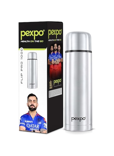 Pexpo Flip Pro Hot &amp; Cold Stainless Steel Water Bottle - 1000 ml SILVER