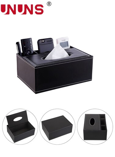 Multifunctional Tissue Box Cover Holder,PU Leather Nightstand Organizer For Bathroom Vanity Countertops Decor,Napkin Dryer Dispenser,3-Compartments,Tissue Desk Organizer For Home Office Car