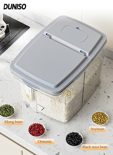 Rice Dispenser, 5KG Rice Containers Storage, Sealed Moisture Proof Rice Bucket with Measuring Cup, Large Grain Flour, Soybean Container Storage for Kitchen, Pantry Household