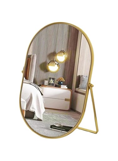 Tazweeq Desk Table Mirror, Oval Makeup Mirror 360&deg; Adjustable Rotation, Metal Framed Standing Mirrors Room Decor for Living Room,Bedroom,Tabletop,Bathroom