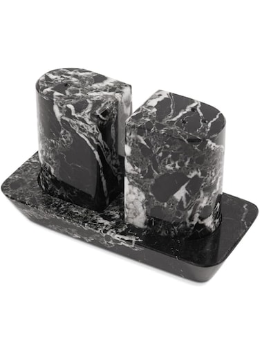 Radicaln Marble Salt and Pepper Shaker Set With Tray 3.5" Inches Black Handmade For Kitchen D&eacute;cor - Spice &amp; Salt Grinder, Pepper Mill