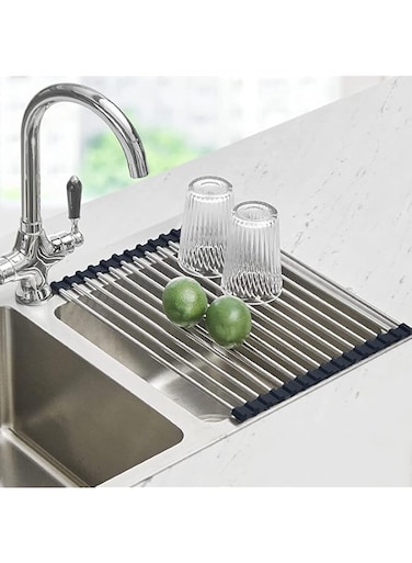 Benting Roll Up Dish Drying Rack, Over The Sink Dish Drying Rack Kitchen Rolling Dish Drainer, Foldable Sink Rack Mat Stainless Steel Wire Dish Drying Rack for Kitchen Sink Counter (Black)