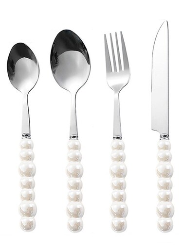 Flatware Cutlery Set Spoons Forks Knives Utensils Tableware Sets with Ceramic Pearl Handles for Home Restaurant Hotel
