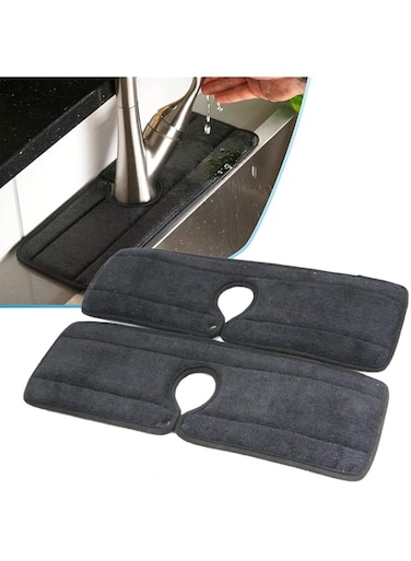 Excefore Sink Mat Faucet Absorbent Mat Washable Backsplash Guard Microfiber Cloth Faucet Splash Water Catcher for Bottom of Sink for Drying Countertop Granite Bar (2Pack 15''x5.5'' Black)