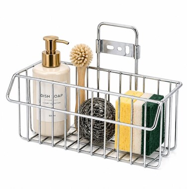 Stainless Steel Kitchen Sink Organizer &acirc;&euro;&ldquo; Kitchen Soap and Sponge Holder   Wall-Mounted Drain Rack for Bathroom and Kitchen   Silver