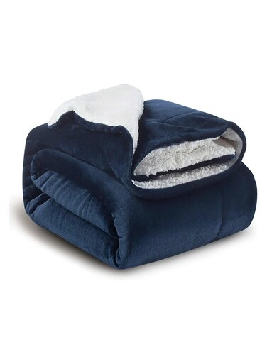 Reversible Soft Sherpa Bed Blanket Fleece Navy Blue 220x240cm