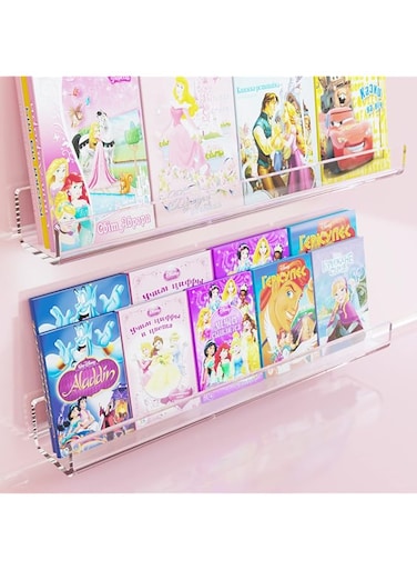 ILYXY Acrylic Bookshelf, 2 Pack 24 Inch Wall Mounted Floating Bookshelf for Kids, Clear Wall Mounted Nursery Bookshelves, Invisible Bathroom Shelves 50% Thicker with 8 Free Screw Sets