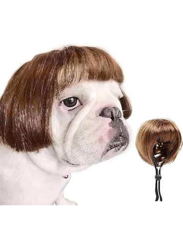 GGEROU Dog Cosplay Wig, Adjustable Pet Costumes Funny Headwear Hair Wig for Small Medium and Large Dogs, Realistic &amp; Funny Pet Hair for Halloween Cosplay Decoration Styling/Shooting/Vlog Sharing