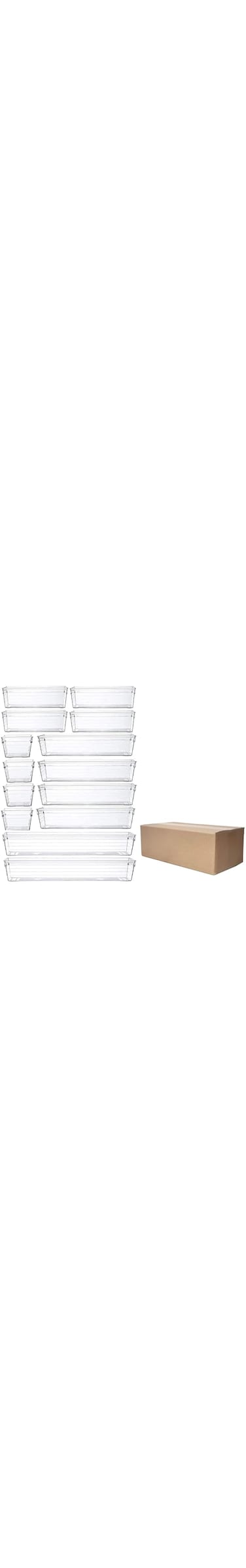 Sulfar 14 Pcs Desk Drawer Organizer Trays 4-Size Bathroom Drawer Dividers Plastic Vanity Organizers Storage Bins for Makeups, Jewelries, Dresser, Kitchen Utensils and Office Supplies
