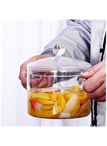 GulfDealz Glass Transparent Saucepan Stovetop Pot With Lid Handmade Glass Instant Noodles Cook Cookware-Large 1900ML