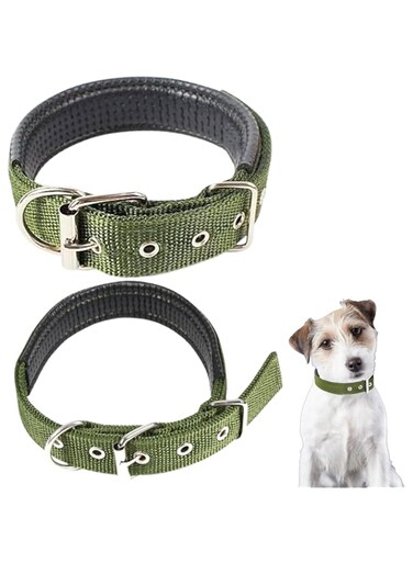 PETSARY Heavy Duty Double Needle Padded Nylon Military with Metal D Ring Buckle Dog Collar - Double Thick All Breed Adjustable Breathable Lightweight - Super Safety &amp; Comfort Quick Release - Small
