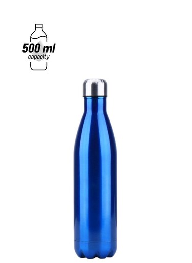 Steel Vacuum Insulated Water Bottle Blue/Silver 265x70mm