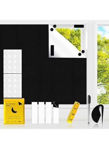 Blackout blind, portable blackout curtain to attach to window, no drill, 420D Black fabric portable blackout curtain Blackout material Blackout curtain 60 round sticker 4 Velcro (200 * 145cm)