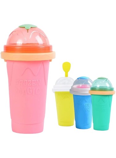 DIY Slushy Cup Maker Double Layers Smoothie Milkshake Drink Pinch Icee Cup Silicone Halloween Magic Cup Portable Squeeze Icy Gifts for Children and Adults (Pink) Girls Summer Party