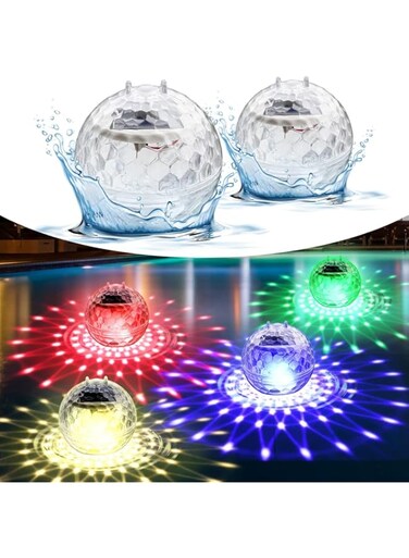 Solar Floating Pool Lights, Pool Lights That Float with RGB Color Changing Waterproof Disco Solar Pool Lights for Swimming Pool at Night Hangable LED Glow Ball Lights for Pond, Garden, Backyard 2PCS