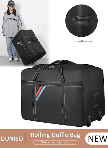 Expandable Foldable Rolling Duffle Bag with 2 Wheels,Suitcase Collapsible Rolling Travel Luggage Bag Duffel Bag for Men and Women Lightweight Suitcases without Telescoping Handle
