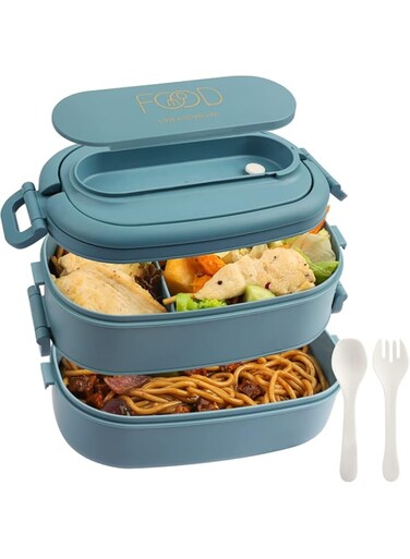 Eliver Bento Box Lunch Box: 1550ml, 3-Compartment, Leak-Proof, Insulated, Blue, Adult, Kids, Office, School, Picnic
