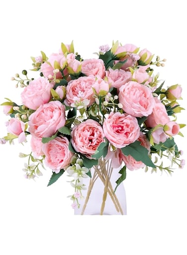 Floweroyal 4 Bunches Peony Artificial Flowers Pink Flowers Silk Peonies Bouquets for Wedding Party Table Centerpieces Floral Arrangement Home Kitchen Decor.
