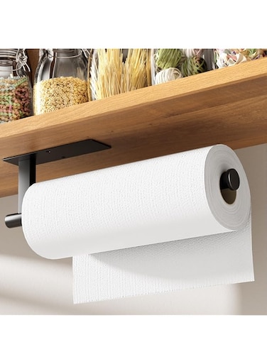sddjqy Paper Towel Holder Under Cabinet - Sturdy 304 Stainless Steel Kitchen Paper Towel Holder Wall Mount, Drilling or Self Adhesive Paper Towel Holder for Kitchen, Bathroom, Black