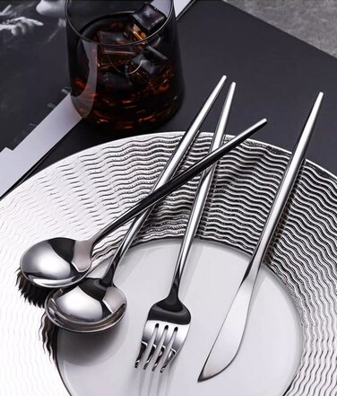 Innov. Glossy Silver Cutlery Set, Luxury 4 Pieces 304 Stainless Steel Tableware Set Including Fork Spoon Knife Tableware, Mirror Polish and Dishwasher Safe