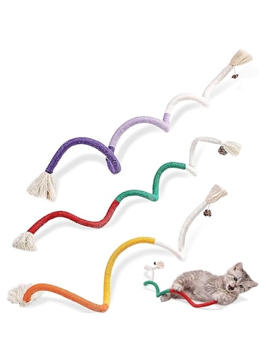 Azonee 3 PCS Cotton Rope Cat Toys for Indoor Cats, Cat Chew Toy for Teeth Cleaning Interactive Cat Rope Toys with Silvervine Fruit for Cats and Kittens, Handmade Pet Chew Toys for Teeth Cleaning