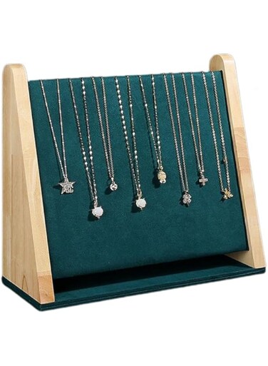 Dreamhousey Necklace Pendant Display Board, Wooden Jewellery Counter Flannel Display Props Jade Pendant Bracelet Jewellery Display Stand Jewellery Stand (Green)