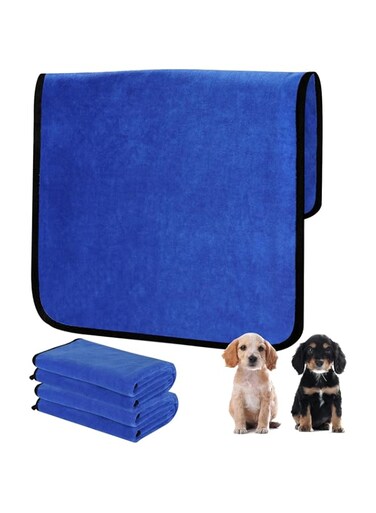 Gluckluz Dog Towel Pet Grooming Absorbent 2Pcs Quick Drying Soft Polyester Bath Towel for Small Medium Large Dogs Cats Puppy Kitten Shower (Blue, 100 * 50cm)