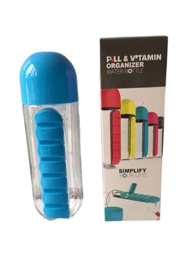 Dubai Gallery Flip Drink Water Bottle With Pill Case Box Blue 23 X 7.5Centimeter