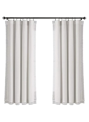 Lush Decor White Rosalie Window Curtains Farmhouse, Rustic Style Panel Set for Living, Dining Room, Bedroom (Pair), 63&rdquo; x 54, 63" x 54