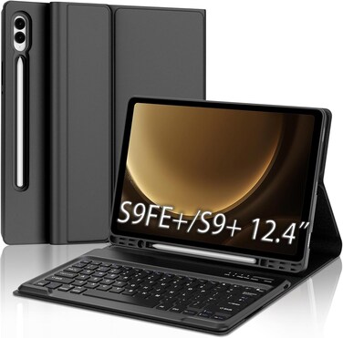 Muzz Keyboard Case for Galaxy Tab S9 FE Plus 12.4" 2023, Detachable Wireless Keyboard, Protective Cover (SM-X610 / SM-X616) (Galaxy S9 FE Plus(12.4'))