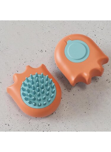 Pet grooming comb with spiked brush, 2-in-1 design, pet massage brush, you can also add bath liquid inside to turn it into a bath brush (Orange)