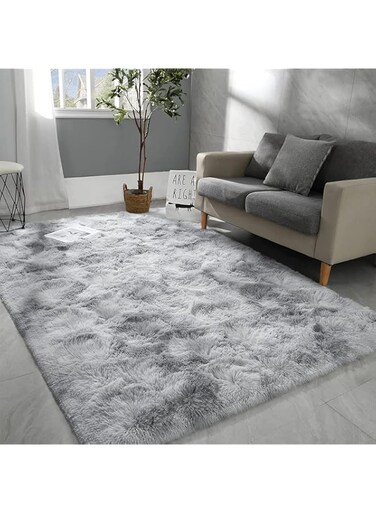 LOBOY Large Area Rugs for Living Room, Super Soft Fluffy Modern Bedroom Rug, Tie-Dyed Light Grey Upgrade Anti-Skid Durable Rectangular Cozy Rug, High Pile Soft Throw Rug for Nursery Room Living Room